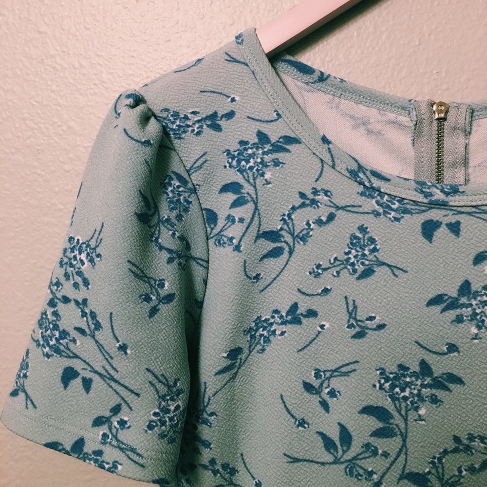BLUE FLORAL VINTAGE PRINT A-LINE DRESS